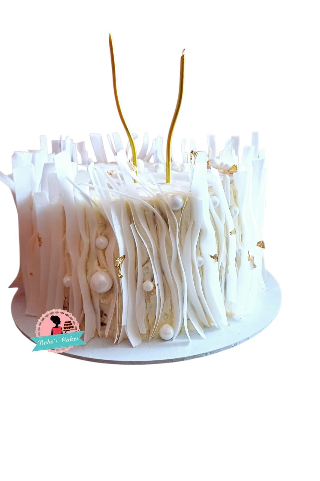 Ivory Ruffle & Gold Leaf Cake — baked by Bobo's Cakes & Catering
