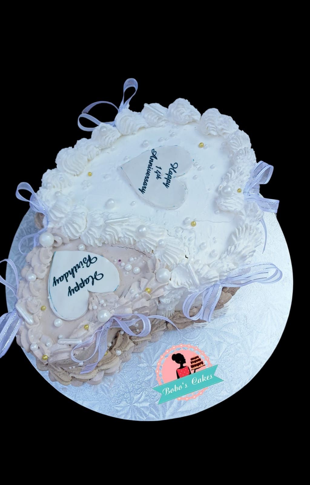 Anniversary & Birthday Heart Cake — baked by Bobo's Cakes & Catering