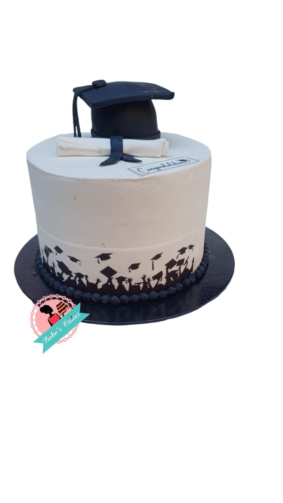 Graduation Cap Silhouette Cake — baked by Bobo's Cakes & Catering