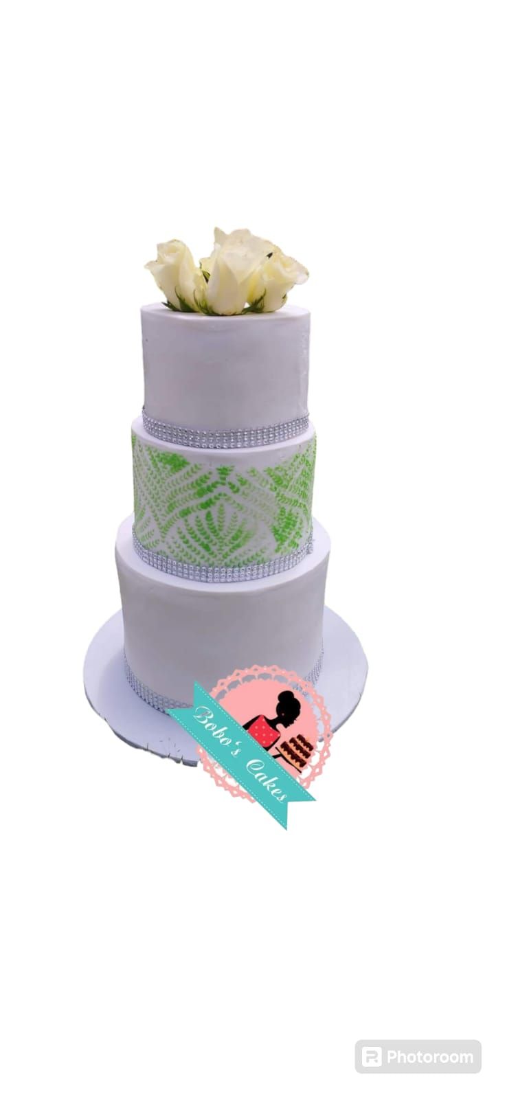 Green Lace Three-Tier Cake — baked by Bobo's Cakes & Catering